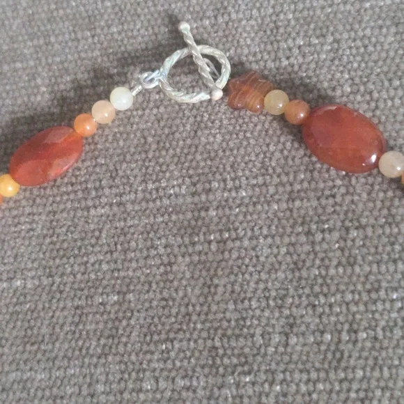 New Orange & Cream Agate Beaded Pendant Necklace, Sterling Silver, Unique, Boxed - Picture 6 of 8